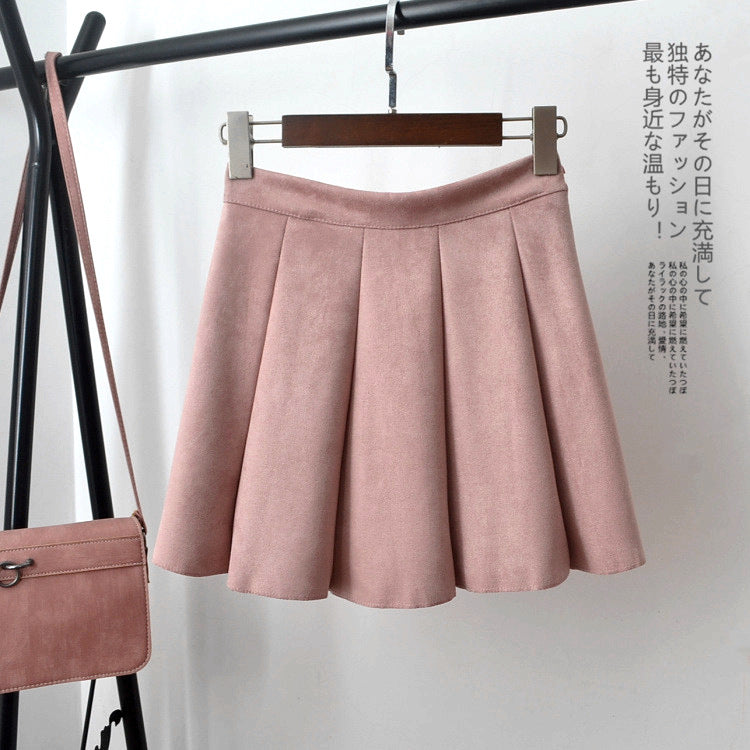 HOOR Pleated Velvet Skirt Pink