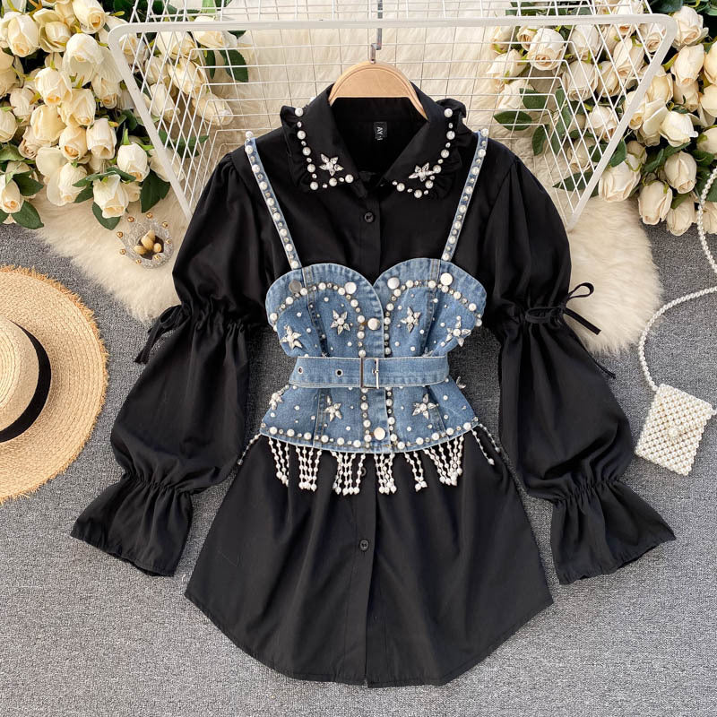 HOOR Pearl Puff Tassel Dress Black Average Size