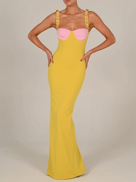 HOOR Elegant Sexy Dress Long Yellow S