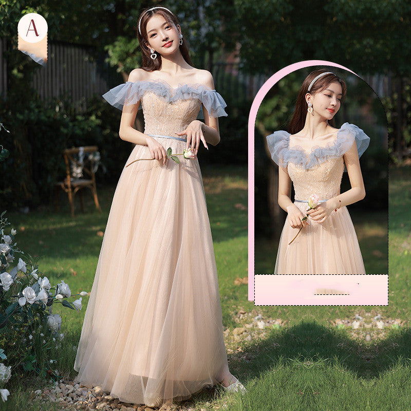 HOOR Bridesmaid Gown Pink coffee long style A