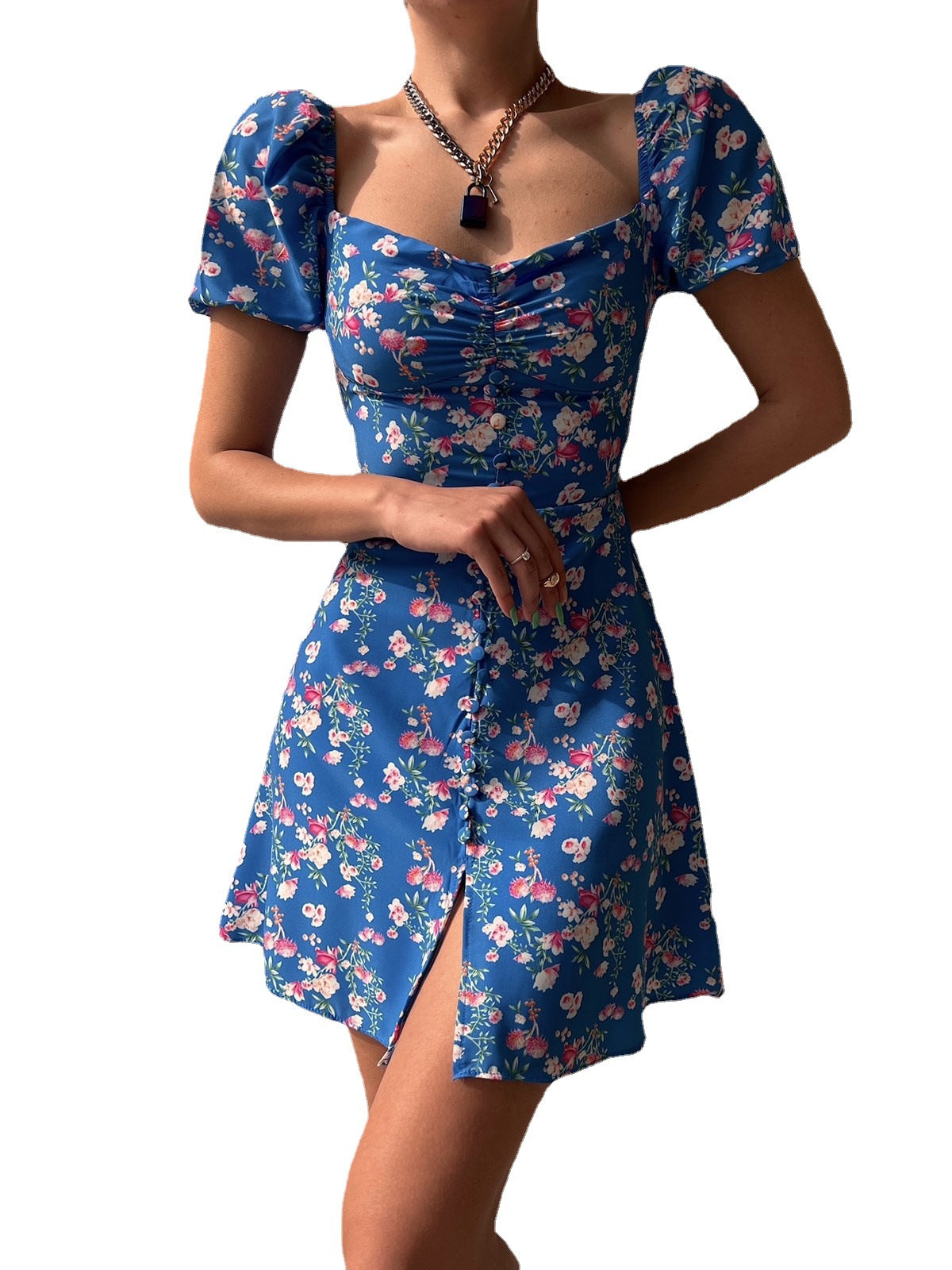 HOOR Foral Short Dress Blue