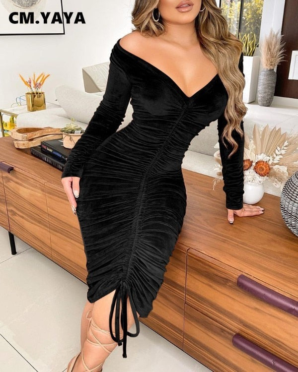 HOOR Velvet Off Shoulder Dress Black