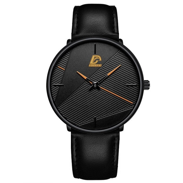 HOOR Minimalist Ultra-thin Watch Leather Black Orange