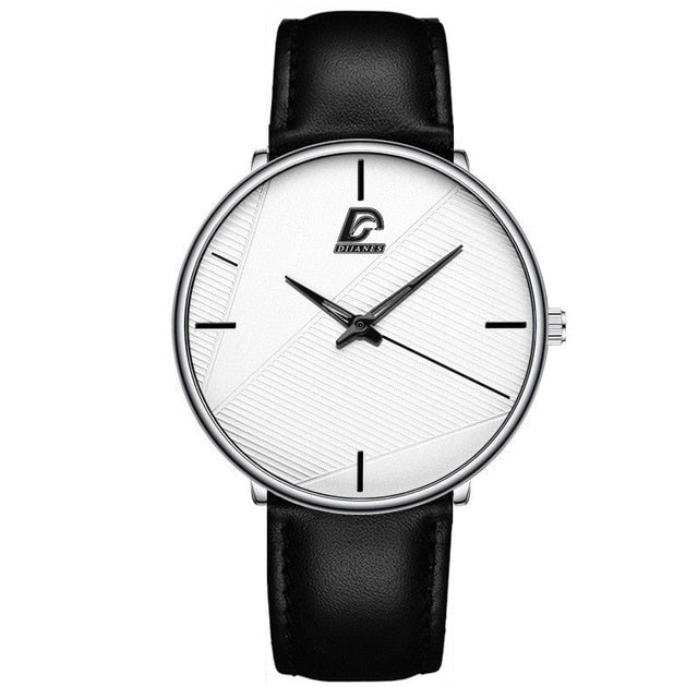 HOOR Minimalist Ultra-thin Watch Leather Silver White