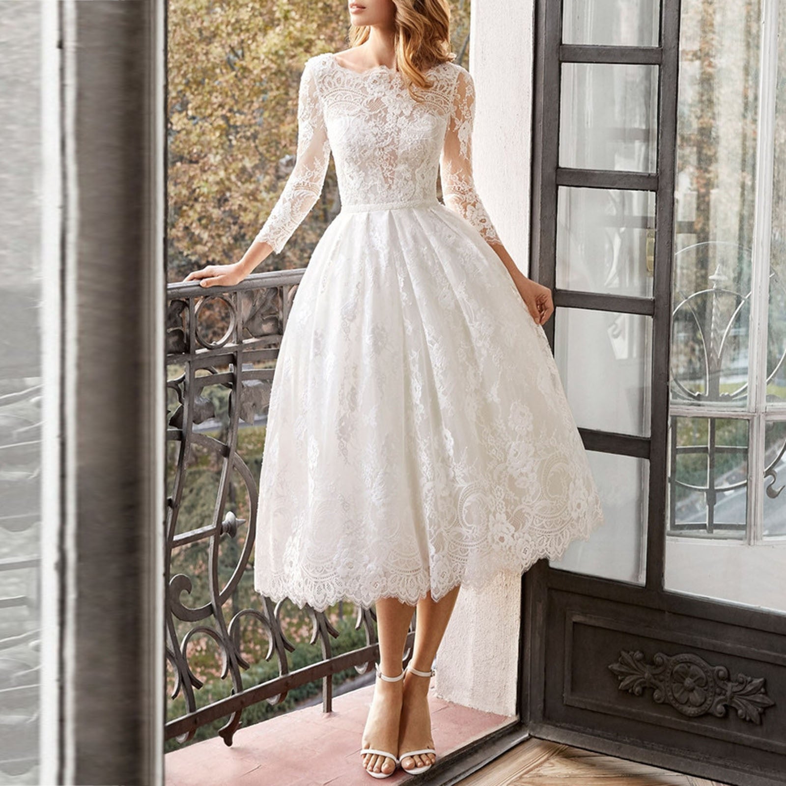 HOOR Elegant White Lace Dress White