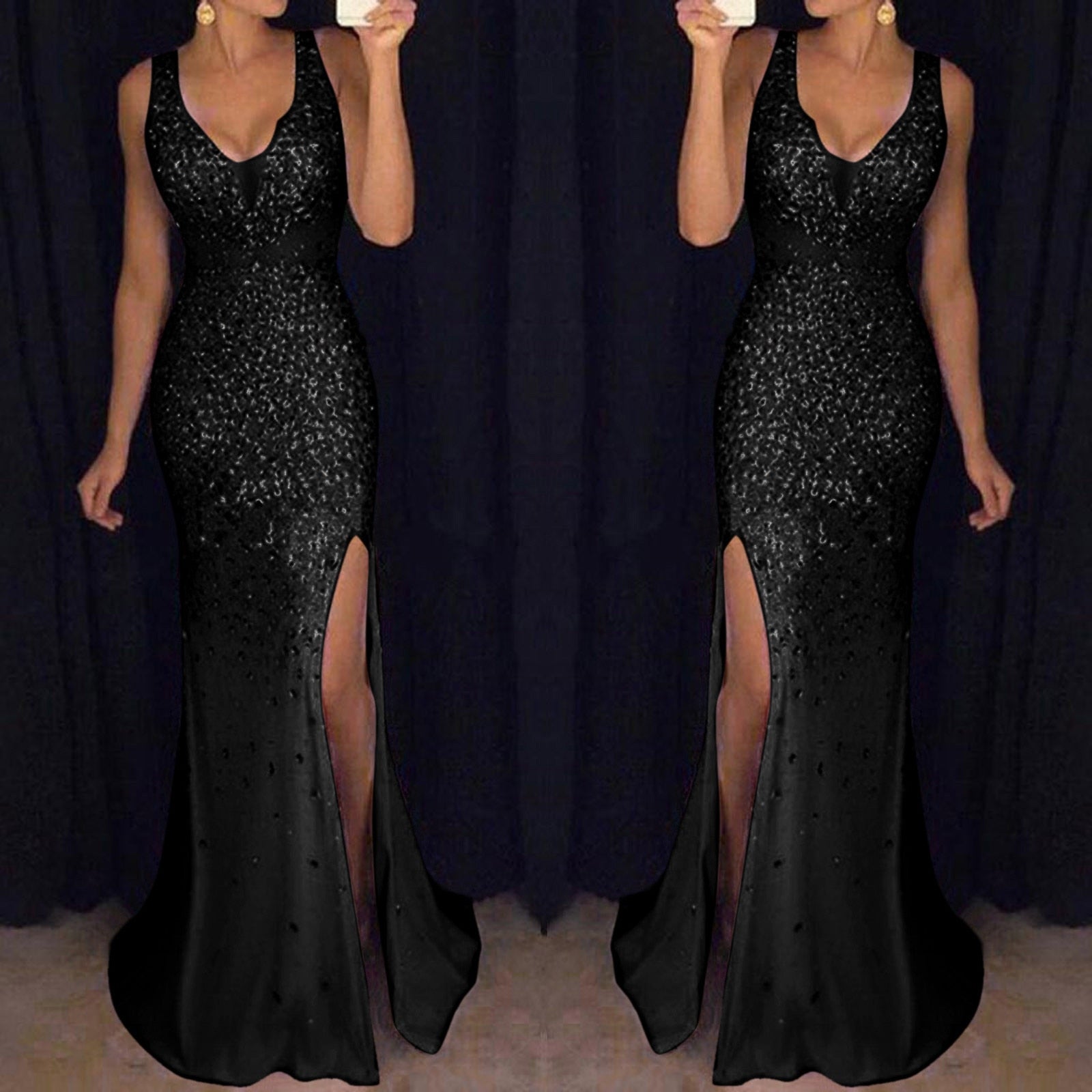 HOOR Sparkle Sexy Gown Black