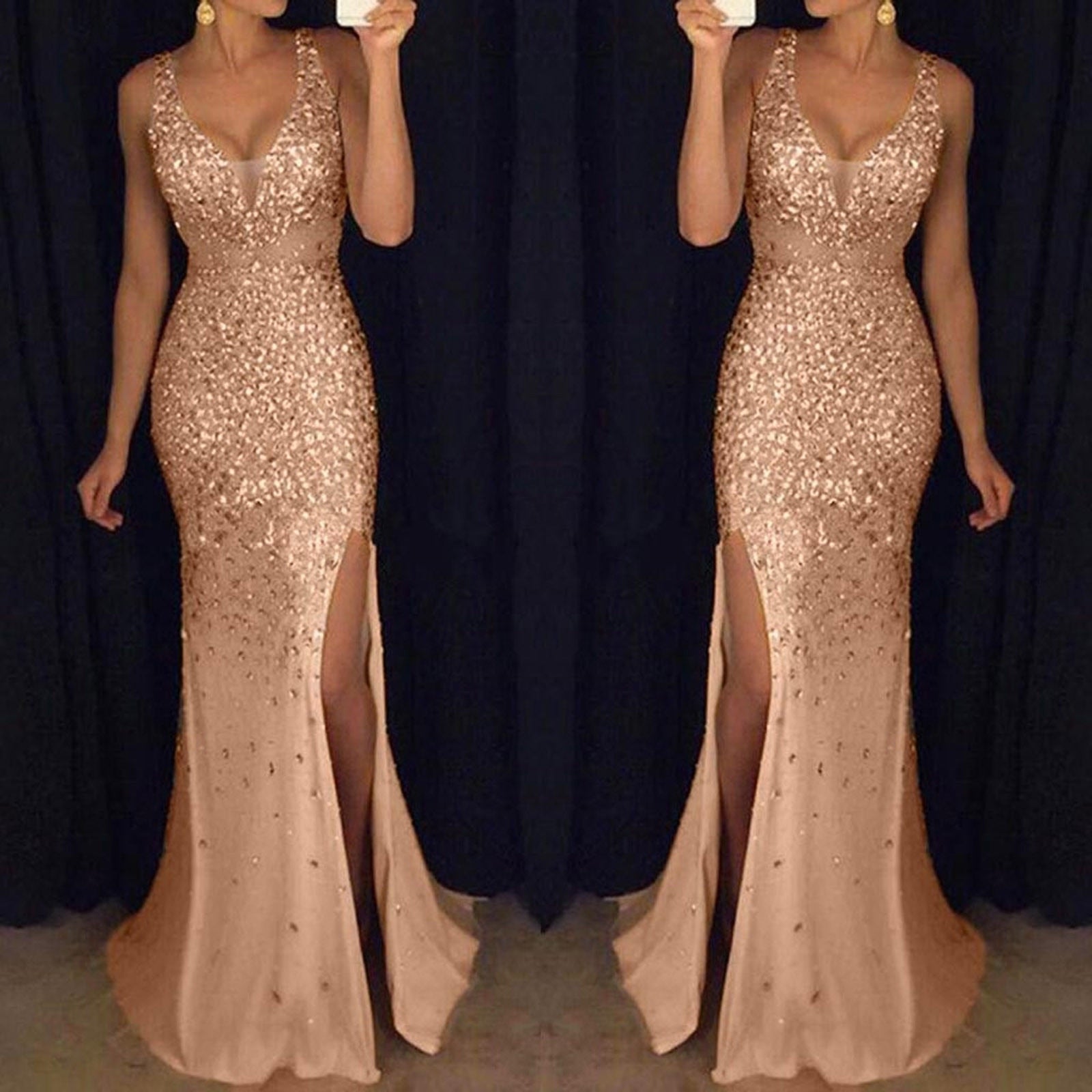 HOOR Sparkle Sexy Gown Gold