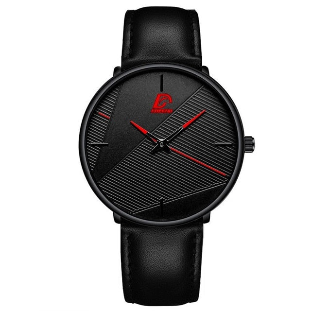 HOOR Minimalist Ultra-thin Watch Leather Black Red