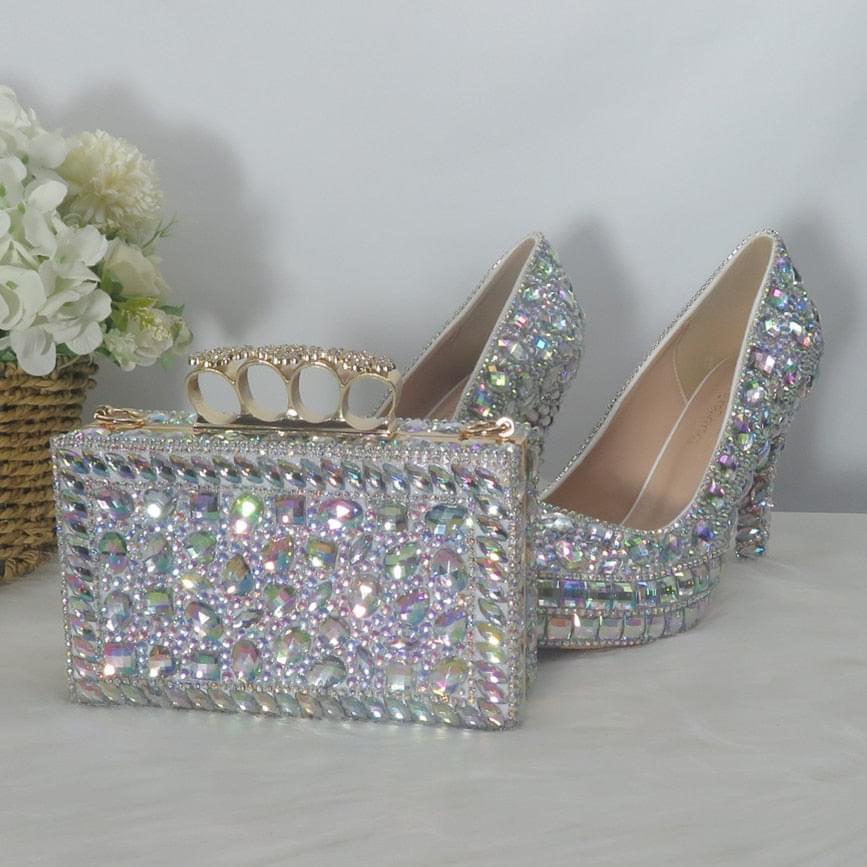 HOOR Crystal Wedding Bridal Set 8cm shoe with bag