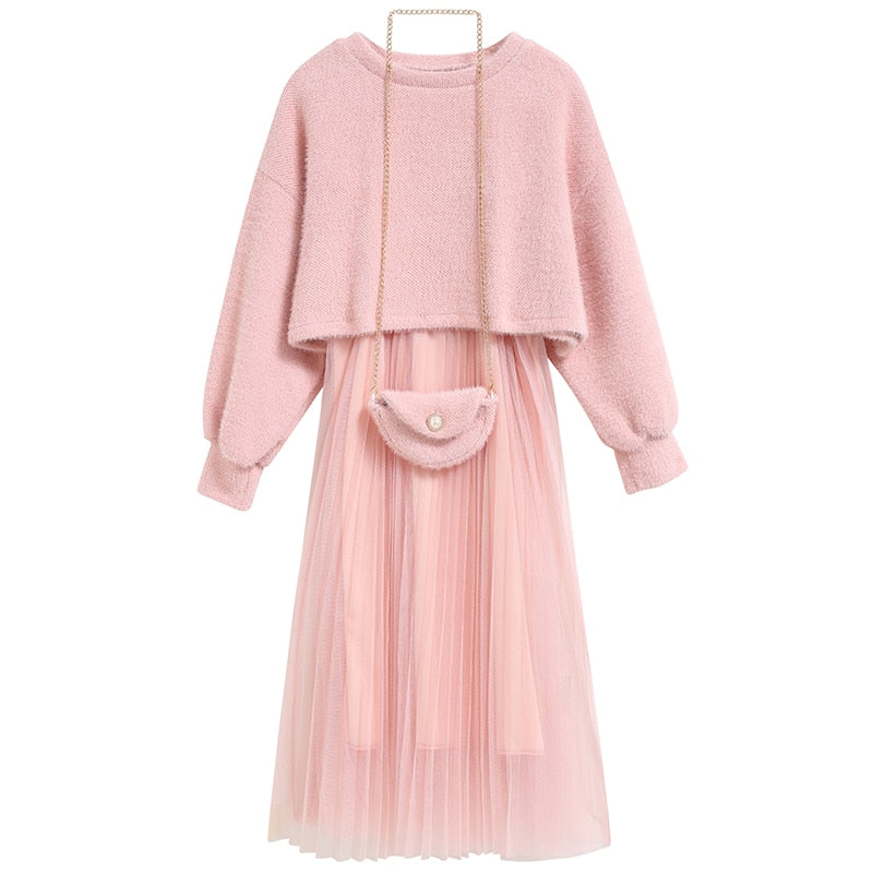 HOOR Sweet Knitted Dress Pink L