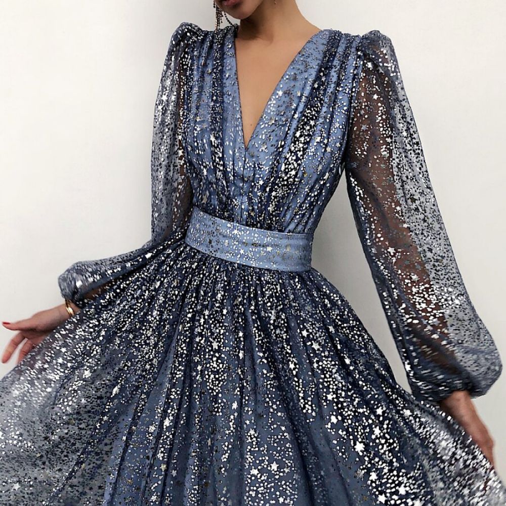 HOOR Dots Elegant Dress Blue