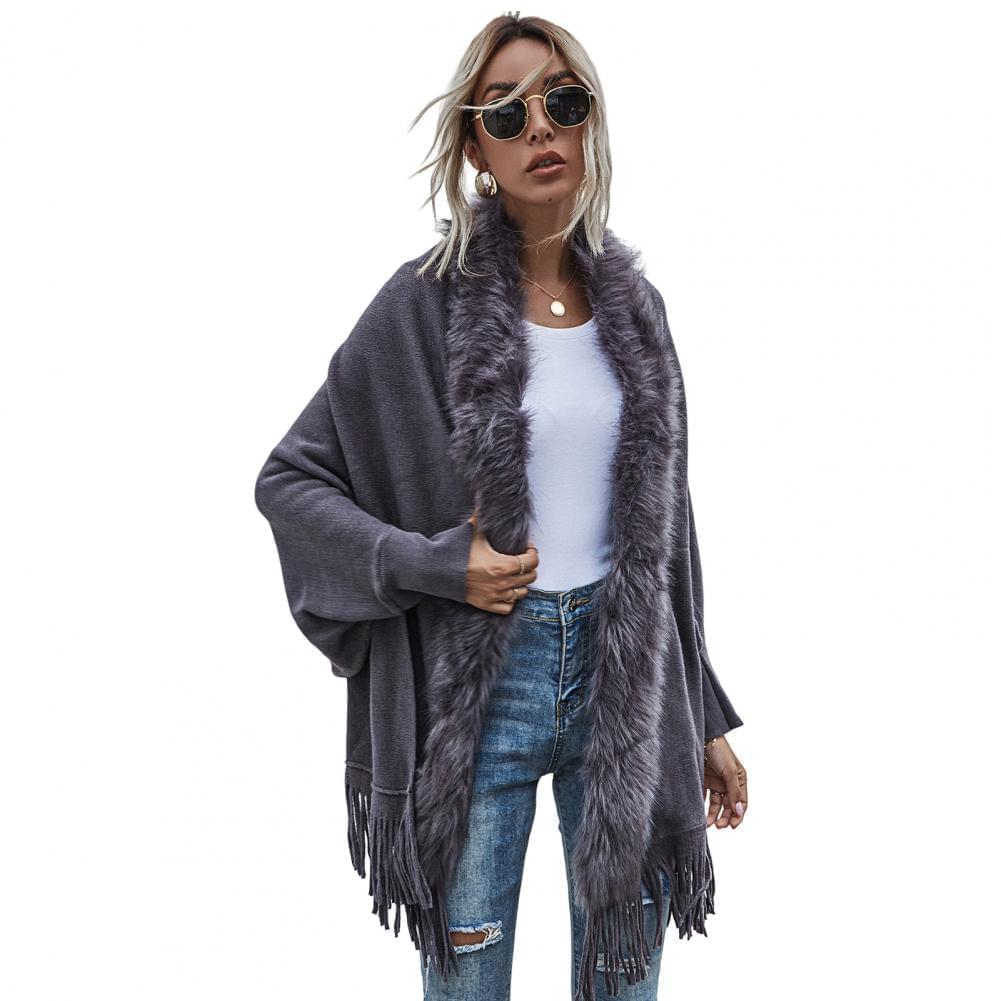 HOOR Luxury Collar Fur Cardigan Grey