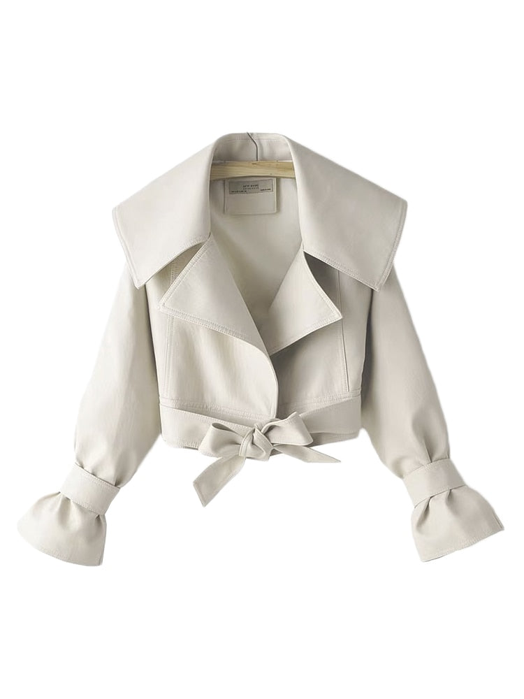 HOOR Jackets Short Coat Belt Beige