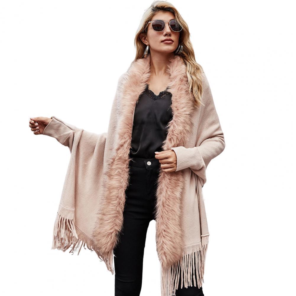 HOOR Luxury Collar Fur Cardigan Rose Gold