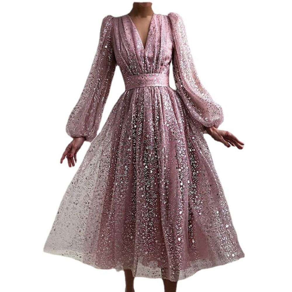 HOOR Dots Elegant Dress Glitter Purple