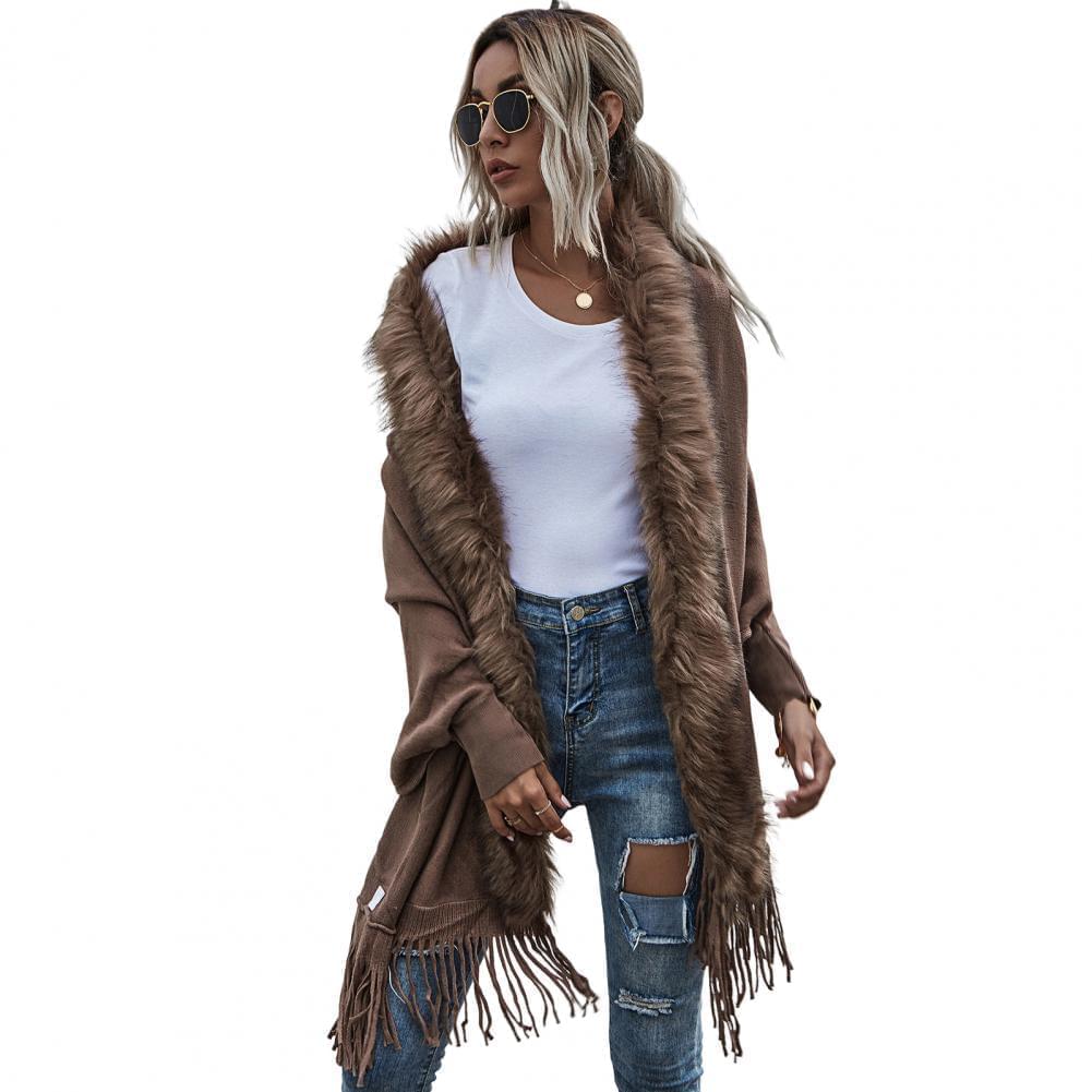 HOOR Luxury Collar Fur Cardigan Khaki