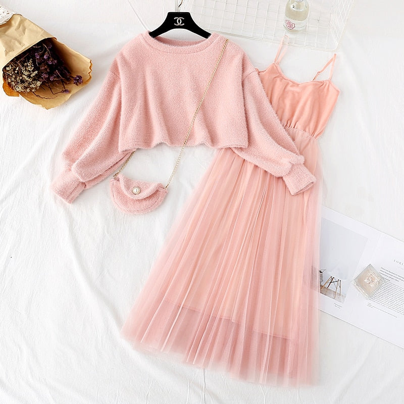 HOOR Sweet Knitted Dress Pink S