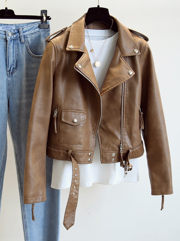 HOOR Leather Jackets with Belt Auburn