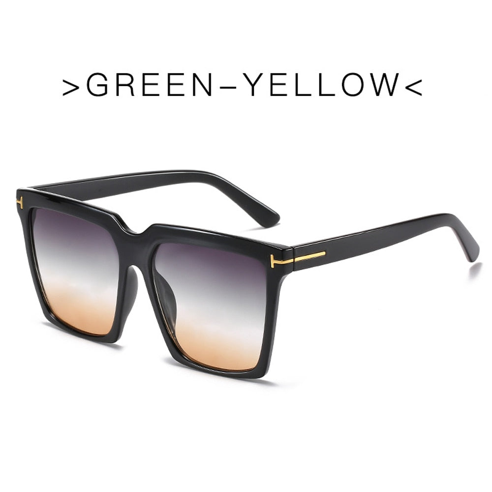 HOOR Square Sunglasses 6-Black-GreenYellow As Picture