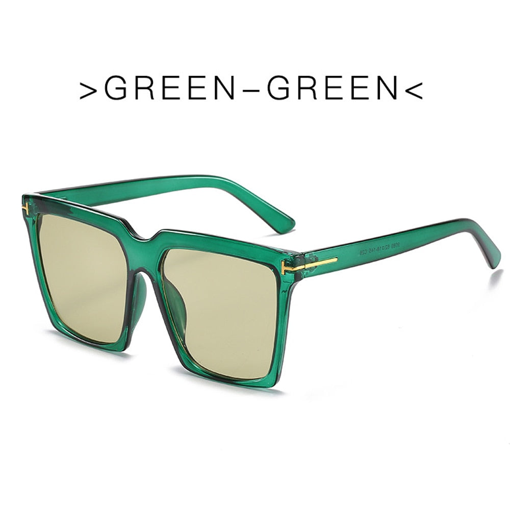 HOOR Square Sunglasses 7-Green-Green As Picture