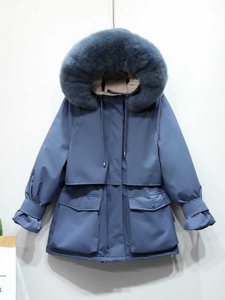 HOOR Winter Duck Down Jackets Blue Blue Fur