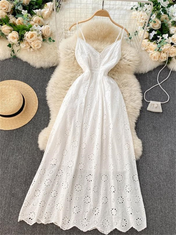 HOOR Hollow Long Dresses White One Size