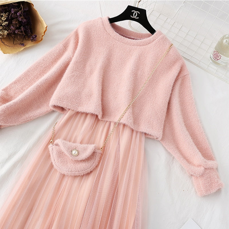 HOOR Sweet Knitted Dress Pink M