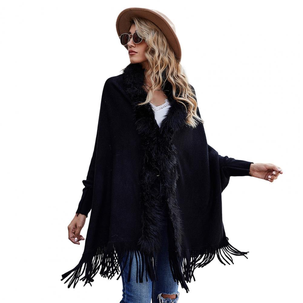 HOOR Luxury Collar Fur Cardigan Black