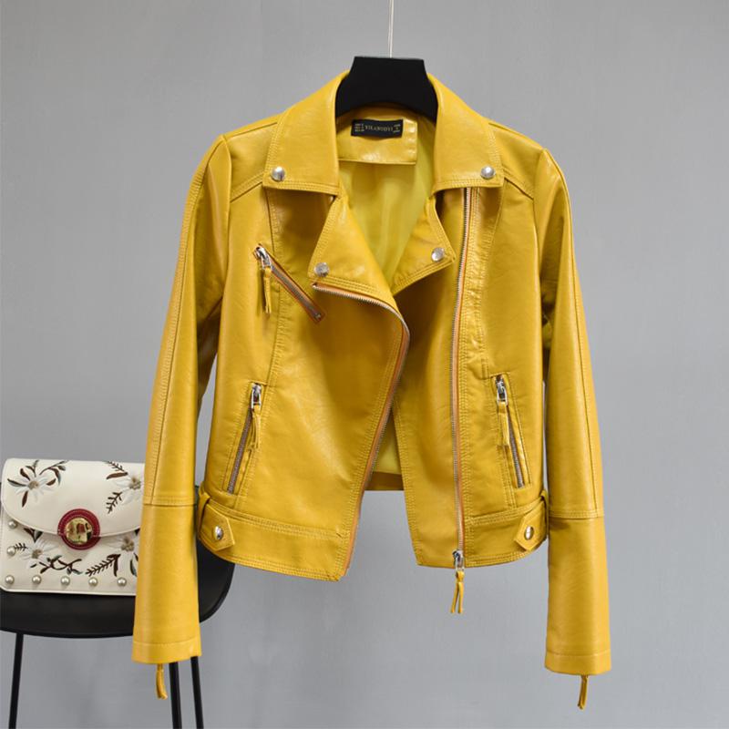 HOOR Leather Zipper Jackets Yellow