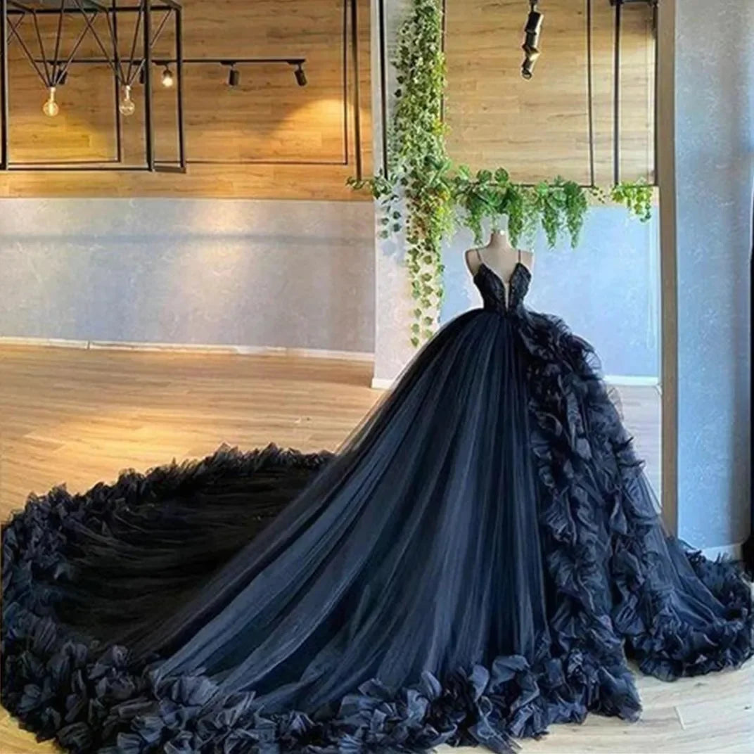 HOOR Elegant Ruffles Ball Gowns Black