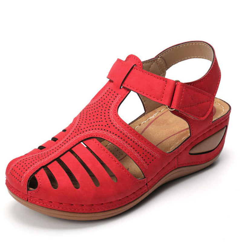 HOOR Retro Wedge Sandals Red