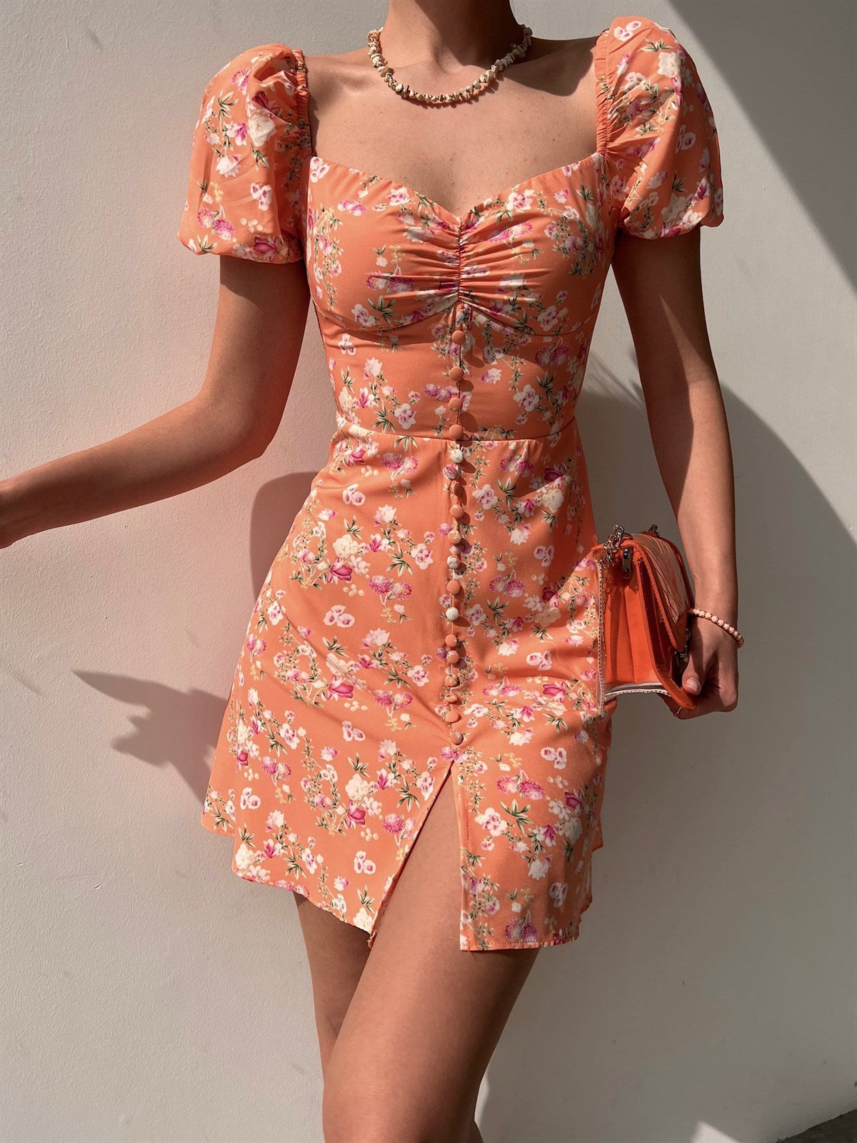 HOOR Foral Short Dress Orange