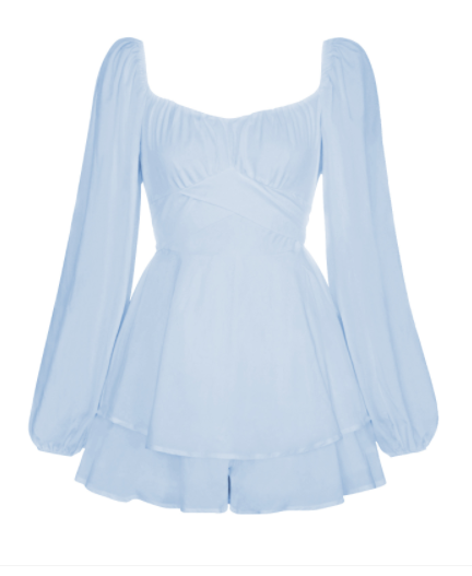 HOOR Puff Ruffled Dress Gray Blue