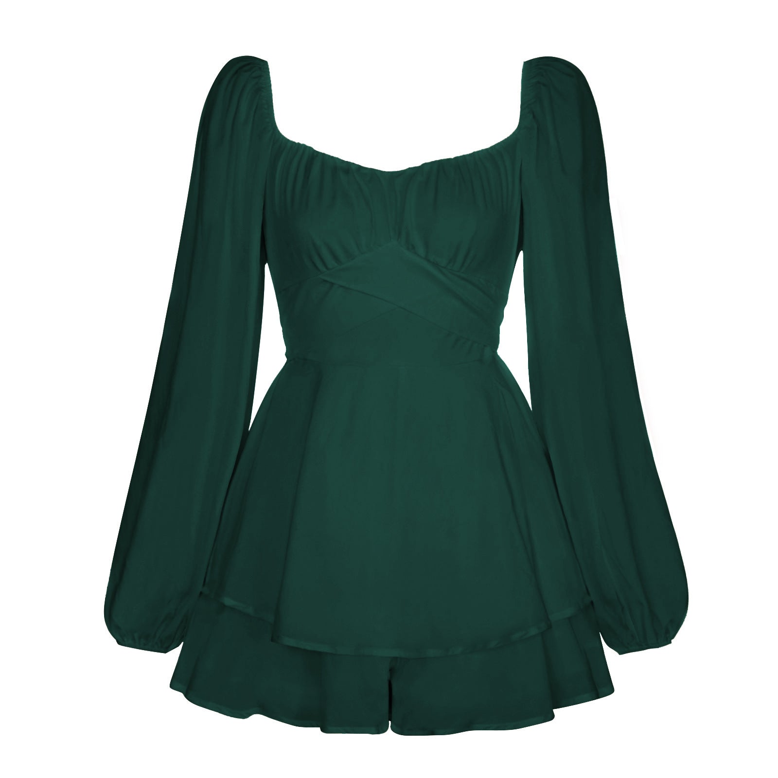 HOOR Puff Ruffled Dress Army Green