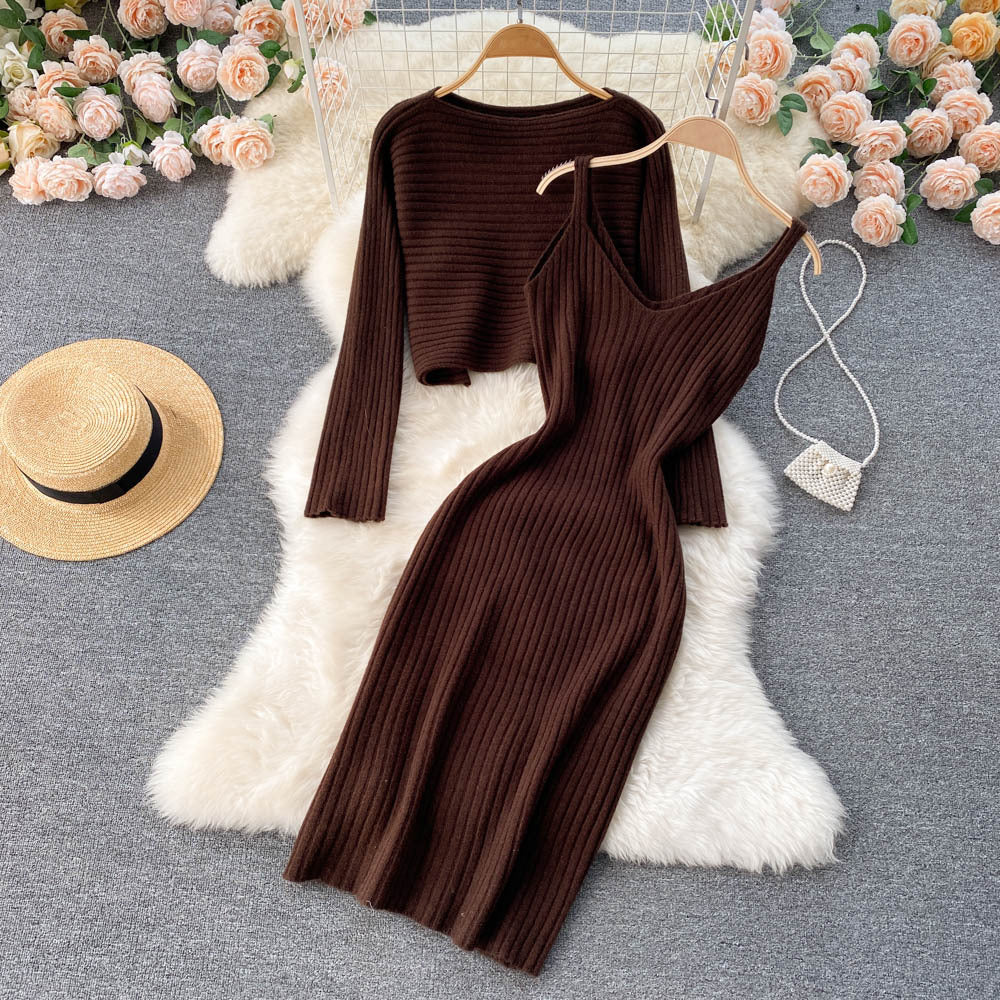 HOOR Cropped Stacked Dress Brown One size