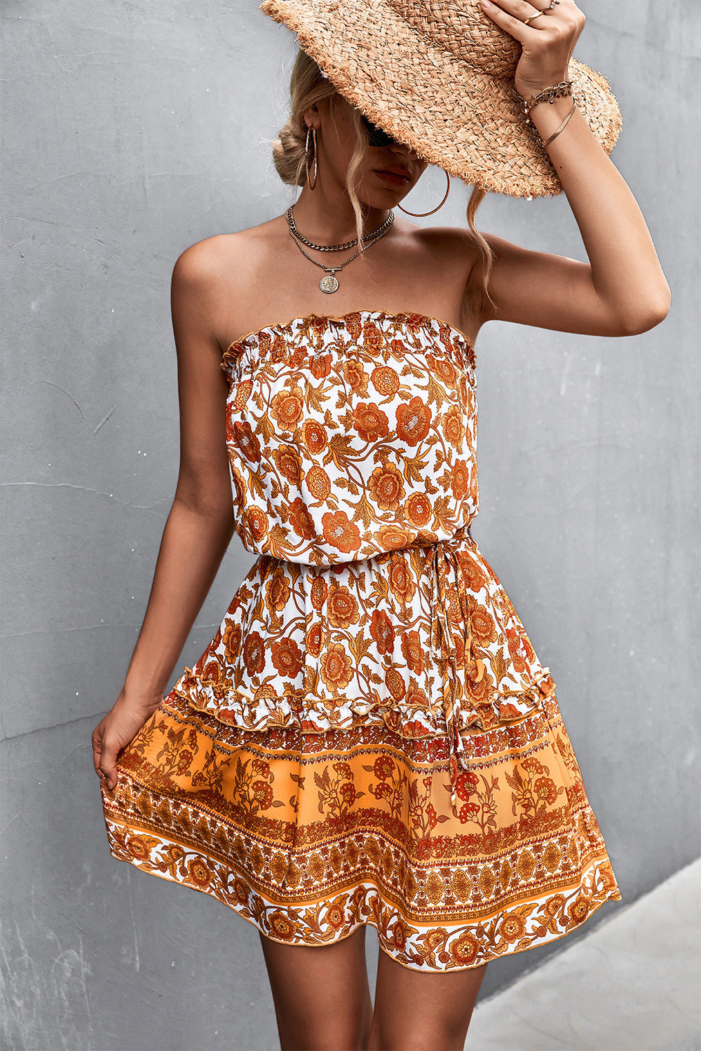 HOOR Bohemian Floral Dress Orange