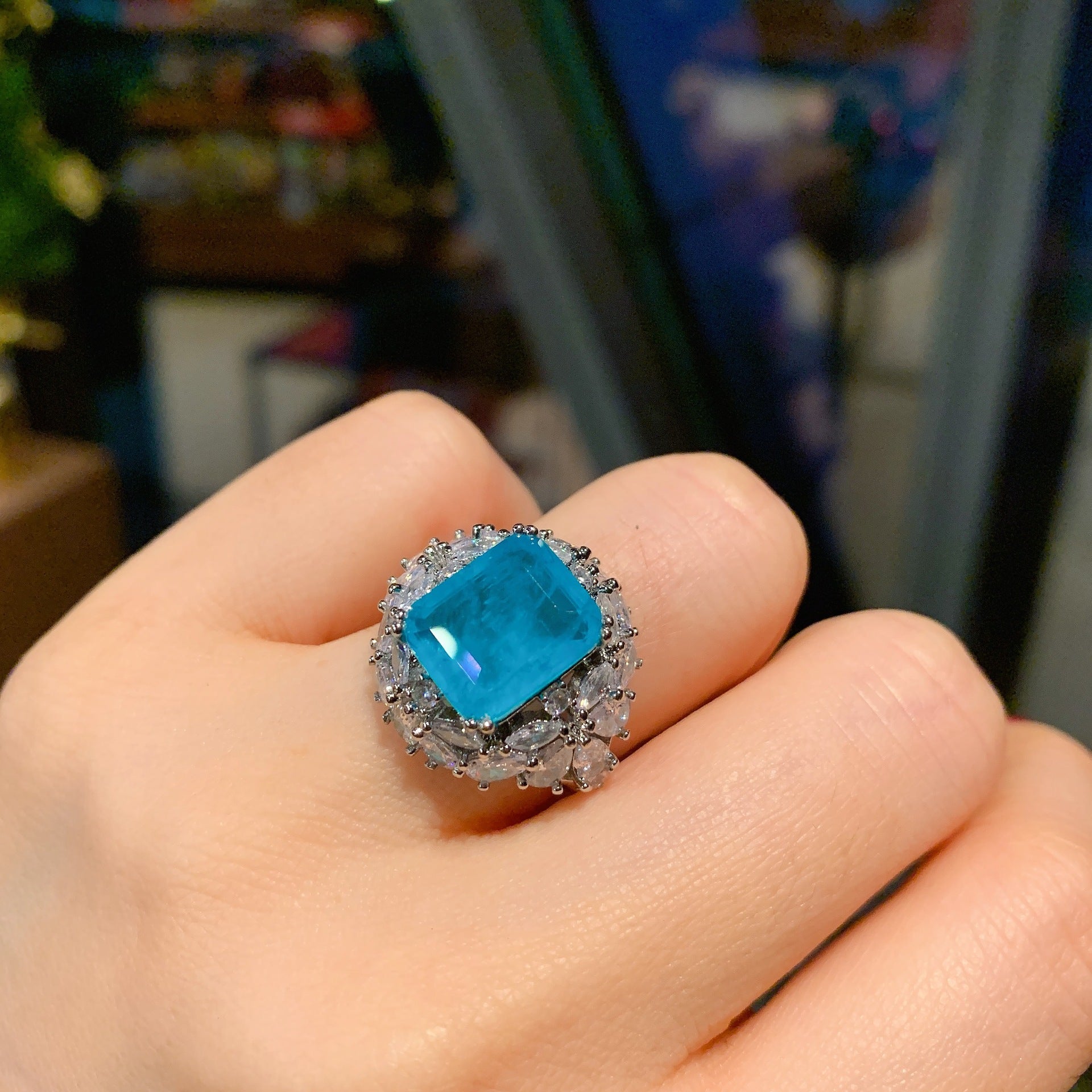 HOOR Diamonds Jewellery Set Blue Ring