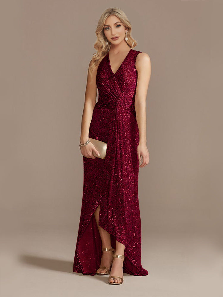 HOOR Irregular Twisted Dress Wine Red