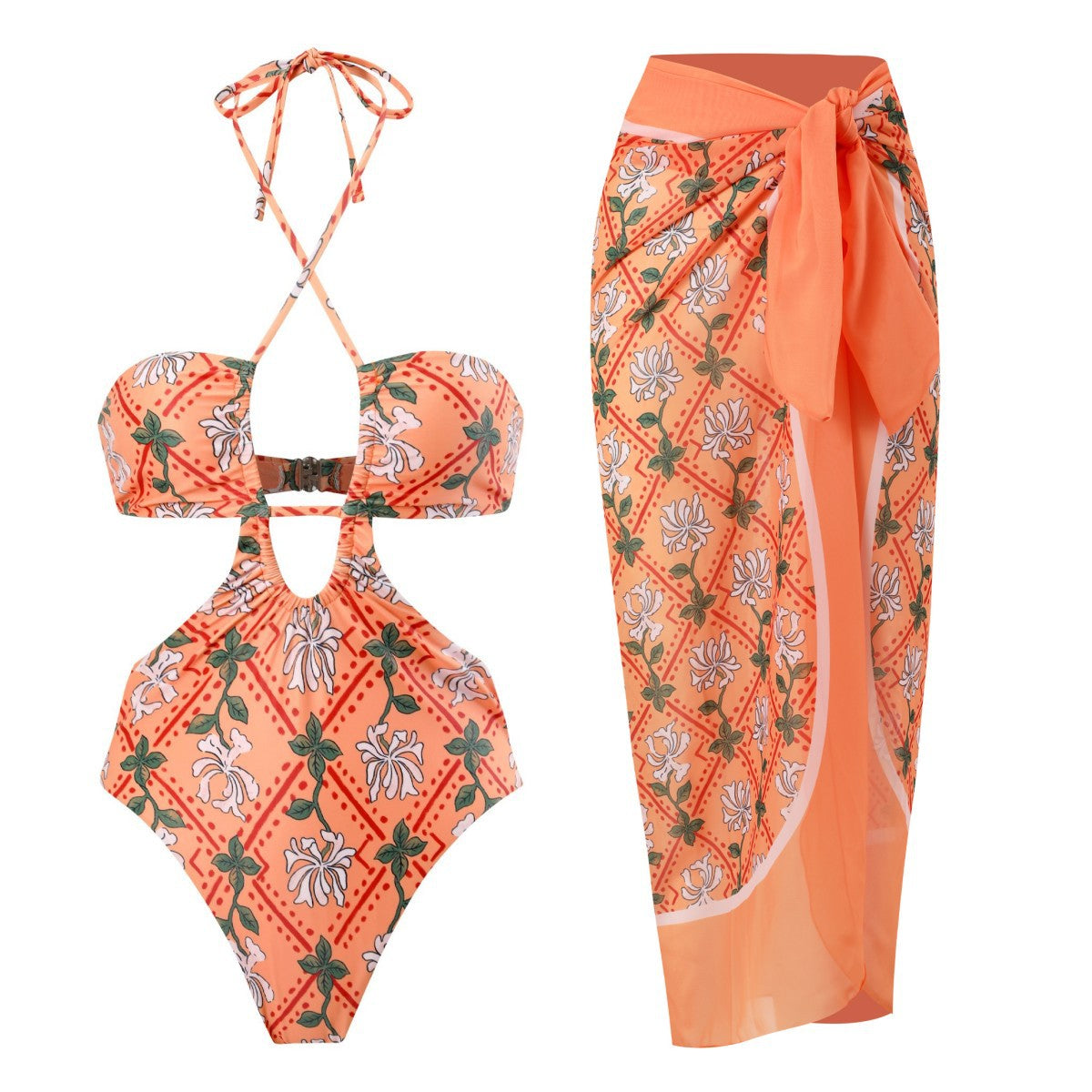 HOOR Pump Pleat Swimsuit Orange Set
