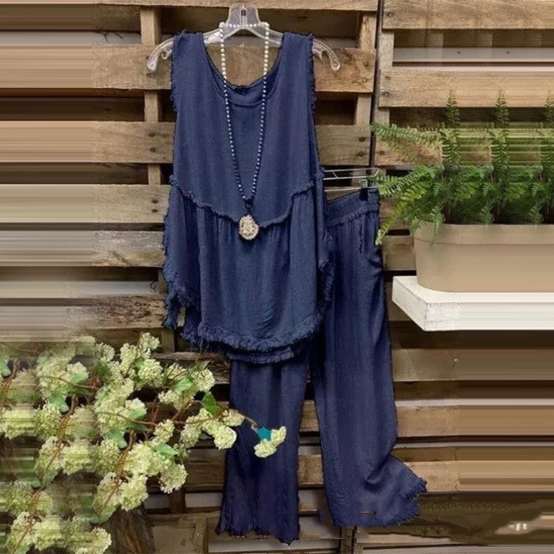 HOOR Fringe Two-piece Dress Dark Blue