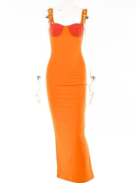 HOOR Elegant Sexy Dress Long Orange S