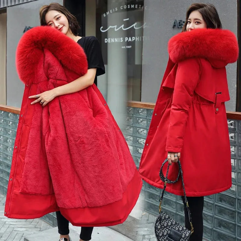 HOOR Winter Jacket Fur Collar Red
